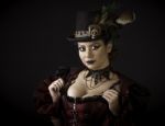 Steampunk Young Woman Emotional Portrait Stock Photo