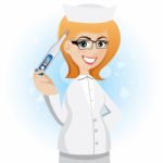 Cartoon Nurse With Thermometer Stock Photo