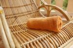 Towel On Rattan Chair Stock Photo