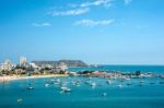 Salinas Beach With Apartment Buildings And Yacht Club In Ecuador Stock Photo