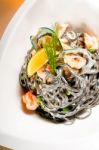 Seafood Black Spaghetti Stock Photo