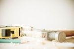 Carpenter Tools On Wood Table Stock Photo