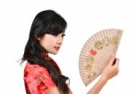 Pretty Women With Chinese Traditional Dress Cheongsam And Hole C Stock Photo