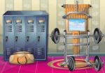 Cartoon  Illustration Interior Fitness Room With Separated Layers Stock Photo