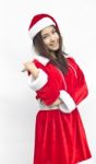 Beautiful Young Santa Clause Woman, Isolated Stock Photo