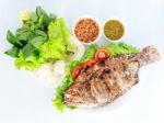 Grilled Salted Tilapia Fish Stock Photo