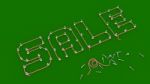 Sale - Rope Outlined To Pins Wording On Green Board Stock Photo