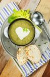 Homemade Cream Of Broccoli Soup Stock Photo