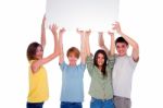 Teenagers Holding Blank Board Stock Photo