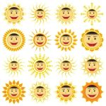 Smiling Sun Icon Set.  Illustration Stock Photo