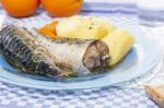 Mackerel Fish With Potato And Carrot Stock Photo