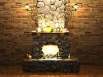 Stone Fireplace Stock Photo