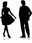 Silhouette Couple Walking Stock Photo