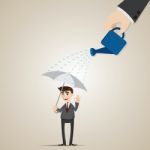 Cartoon Businessman With Umbrella Under Rain Stock Photo