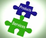 Products Services Puzzle Means Company Goods And Service Stock Photo