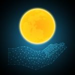 Technology Polygon Geometric Hand Holding Moon Stock Photo