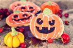 Halloween Decor Pumpkin Cookies Stock Photo