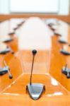 Microphone In Meeting Room Stock Photo