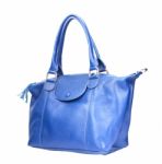 Luxury Blue Leather Holding Female Fashion Hand Bag Isolated Background Stock Photo