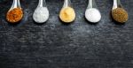 Food Ingredients And Condiment On Table Stock Photo