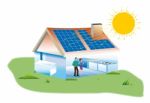 Home With Solar Energy Stock Photo