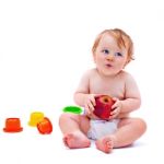 Cute Infant Boy With Apple Stock Photo