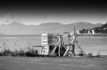 Cargo Loader Machine In Tromso Port Background Stock Photo