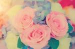 Flowers Arrangements - Spring Roses Celebration Bouquet Pastel Stock Photo