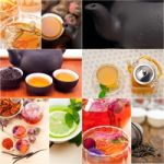 Collection Of Different Herbal Tea Infusion Collage Stock Photo