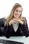 Female Sitting On Chair Stock Photo