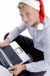 Smiling Man With Laptop Stock Photo