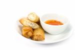 Spring Rolls And Dipping Sauce Stock Photo