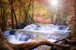 Beautiful Scenic Of Waterfall With Autumn Forest Stock Photo