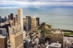 Aerial View Of Chicago With Jay Pritzker Pavilion And The Millen Stock Photo