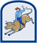 Rodeo Cowboy Bull Riding Cartoon Stock Photo