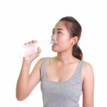 Woman With Water Bottle Stock Photo