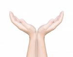 Close Up Hand Receive White Isolated Clipping Path Inside Stock Photo