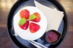 Refreshing Iced Strawberry Dessert On Top View Stock Photo