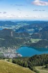 View From Zwölferhorn Mountain Down To St Gilgen Stock Photo