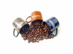 Coffee Cups With Coffee Beans Stock Photo