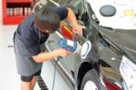 Man Polishing Car Stock Photo