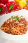 Spaghetti Pasta With Bolognese Sauce Stock Photo