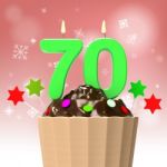 Seventy Candle On Cupcake Shows Elderly Celebration Or Reunion Stock Photo