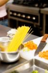 Italian Spaghetti Pasta On Kitchen Stock Photo