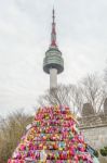 Seoul - March 28 : Love Padlocks At N Seoul Tower Or Locks Of Love Is A Custom In Some Cultures Which Symbolize Their Love Will Be Locked Forever At Seoul Tower On March 28,2015 In Seoul,korea Stock Photo