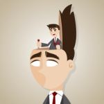 Cartoon Businessman Control Head Stock Photo