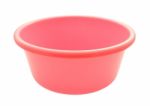 Pink Plastic Round Bowl On White Bacground Stock Photo