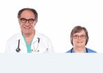 Doctors Showing Blank Board Stock Photo