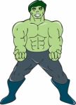 Green Angry Man Clenching Fist Cartoon Stock Photo