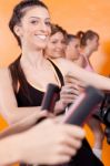 Group Of Girls In Gym Stock Photo